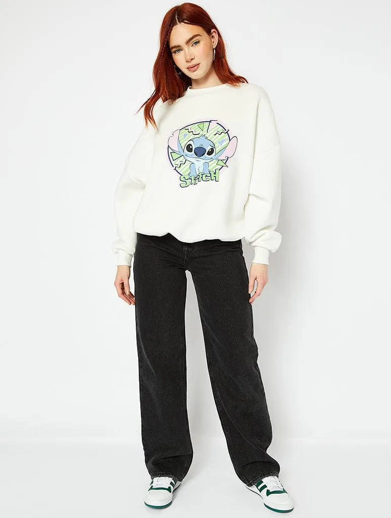 Disney Vintage Style Stitch Graphic Oversized Sweatshirt In Cream sold by Skinnydip London product image thumbnail 4
