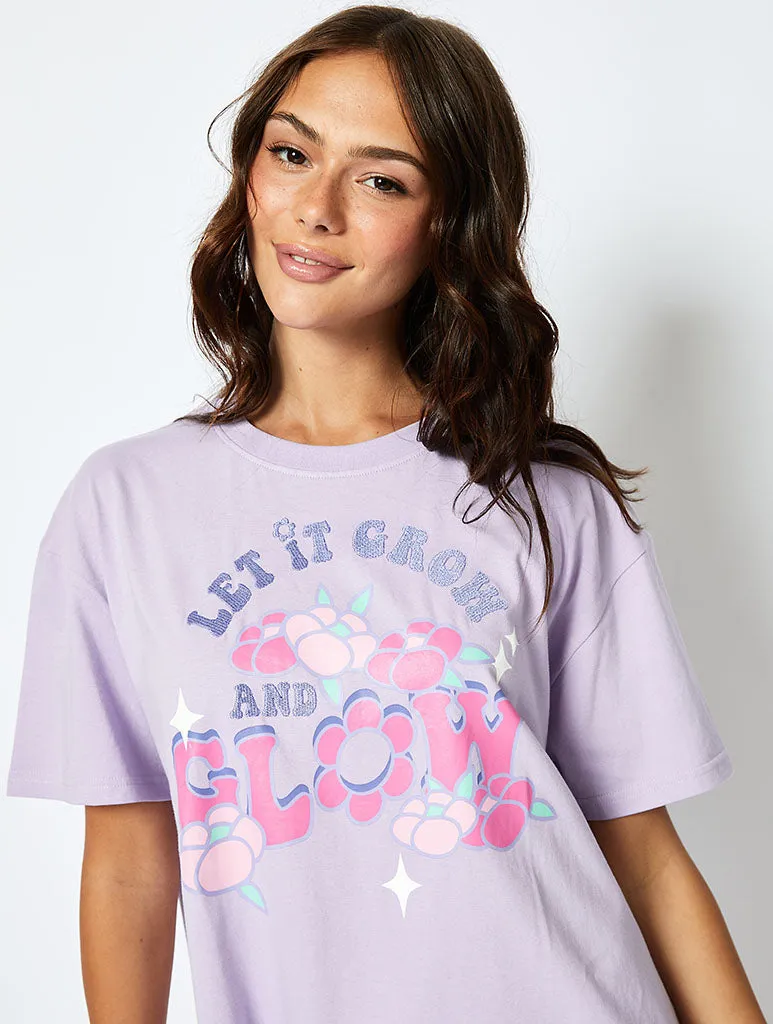 Let It Grow And Glow T-Shirt in Lilac sold by Skinnydip London