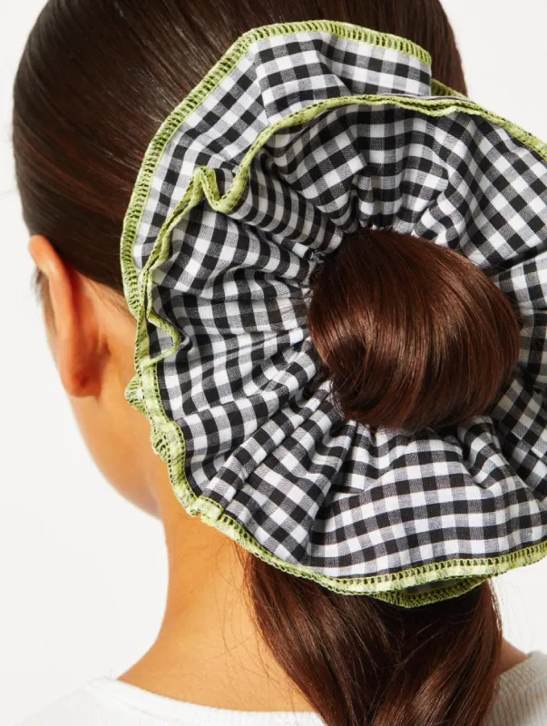 Gingham Frill Extra Large Scrunchie in Green sold by Skinnydip London