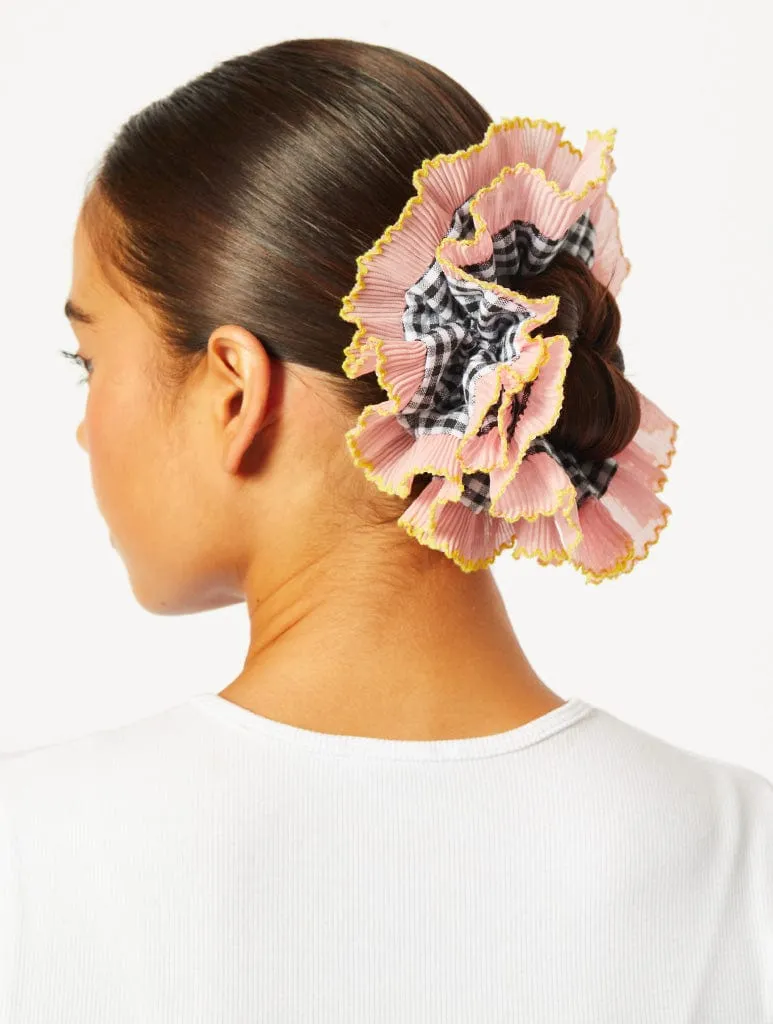 Gingham Frill Extra Large Scrunchie in Pink sold by Skinnydip London