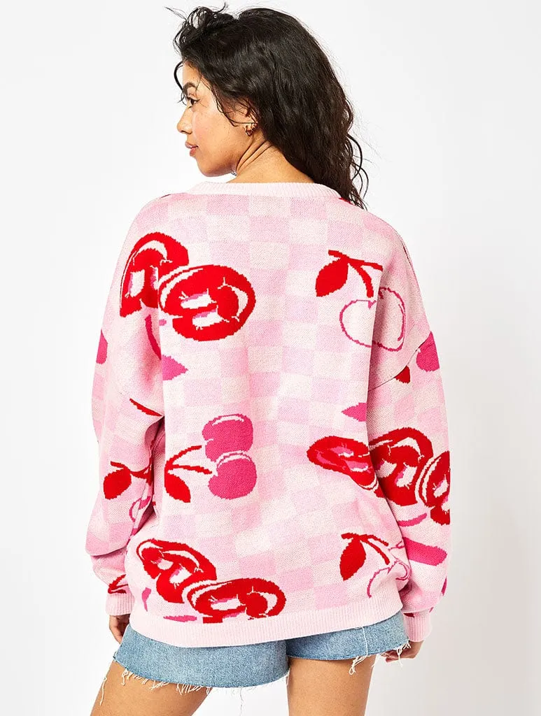 Cherry Checkerboard Knit Jumper in Pink sold by Skinnydip London product image thumbnail 2