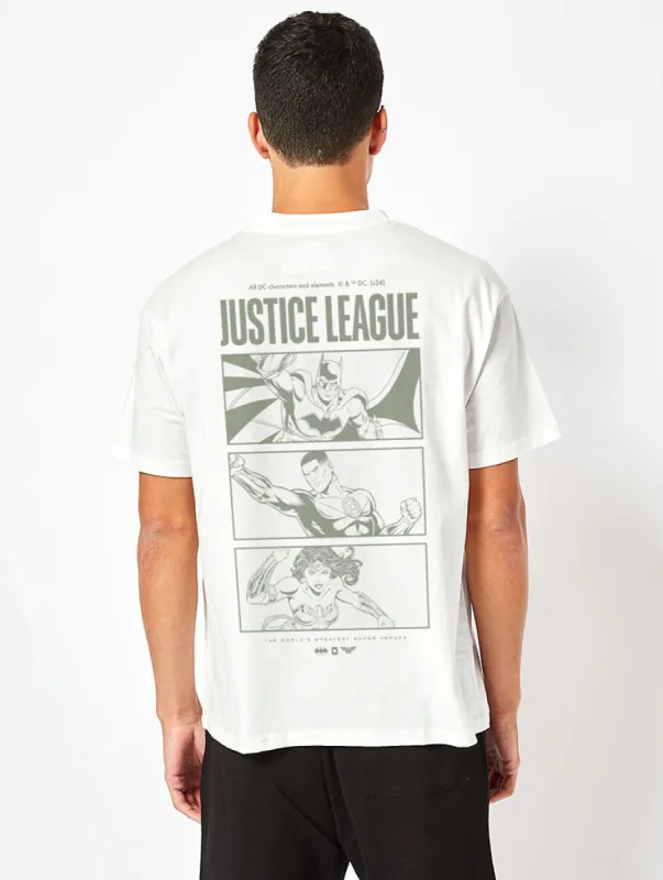 Justice League x Skinnydip T-Shirt in Ecru sold by Skinnydip London