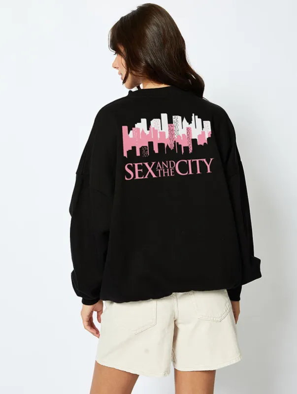 Sex And The City Pink Skyline Sweatshirt In Black sold by Skinnydip London