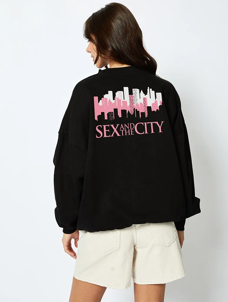 Sex And The City Pink Skyline Sweatshirt In Black sold by Skinnydip London