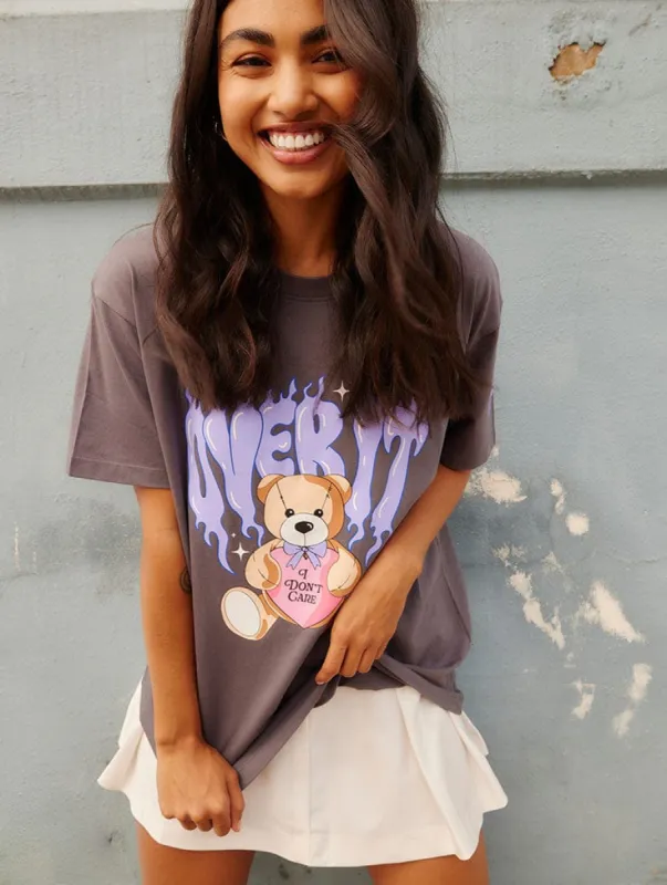 Over it Teddy Charcoal Oversized T-Shirt made by Skinnydip London