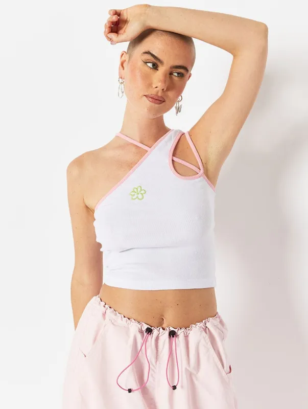 Flower Embroidered Y2K Cut Out Vest Top sold by Skinnydip London