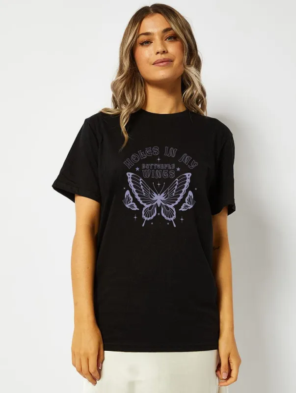 Holes in my Butterfly Wings T-Shirt in Black sold by Skinnydip London