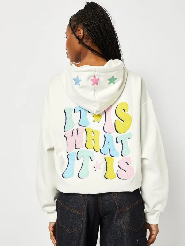 It Is What It Is Ecru Oversized Hoodie sold by Skinnydip London