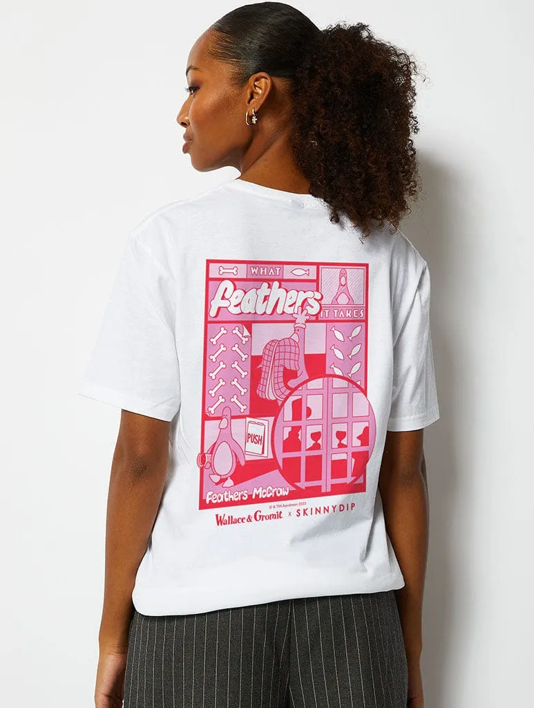 Wallace & Gromit Feathers White T-Shirt sold by Skinnydip London product image thumbnail 4