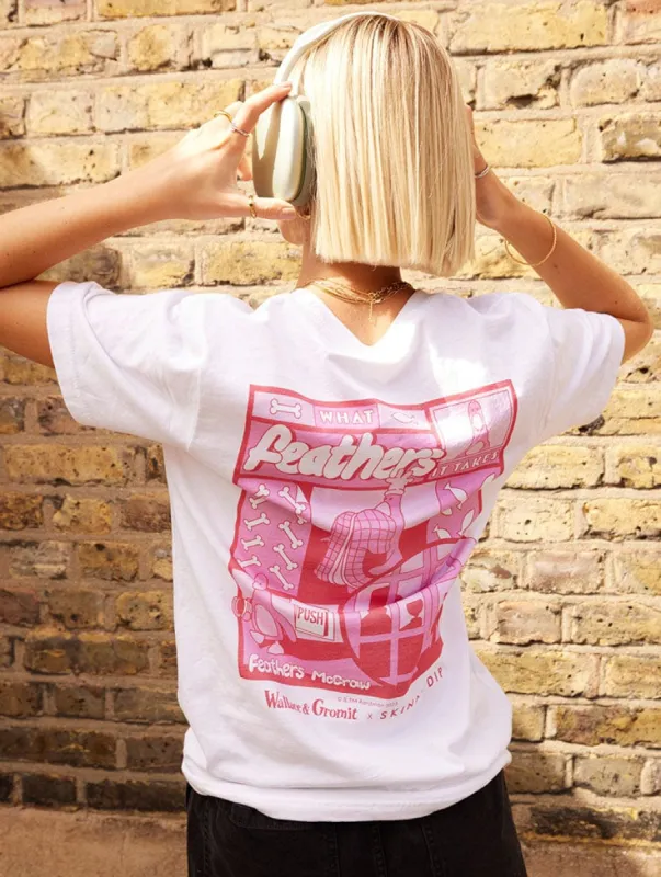Wallace & Gromit Feathers White T-Shirt sold by Skinnydip London
