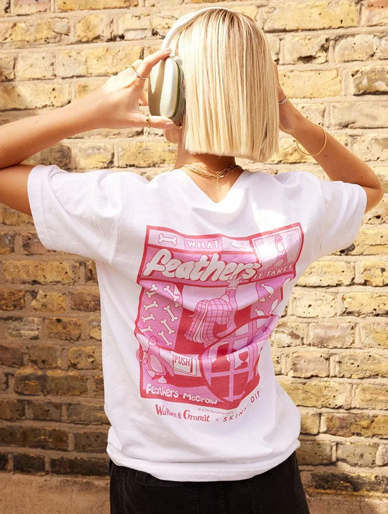 Wallace & Gromit Feathers White T-Shirt sold by Skinnydip London