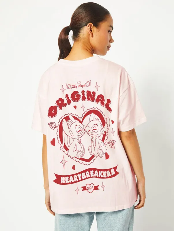 Disney Stitch & Angel Original Heartbreakers T-Shirt in Pink sold by Skinnydip London