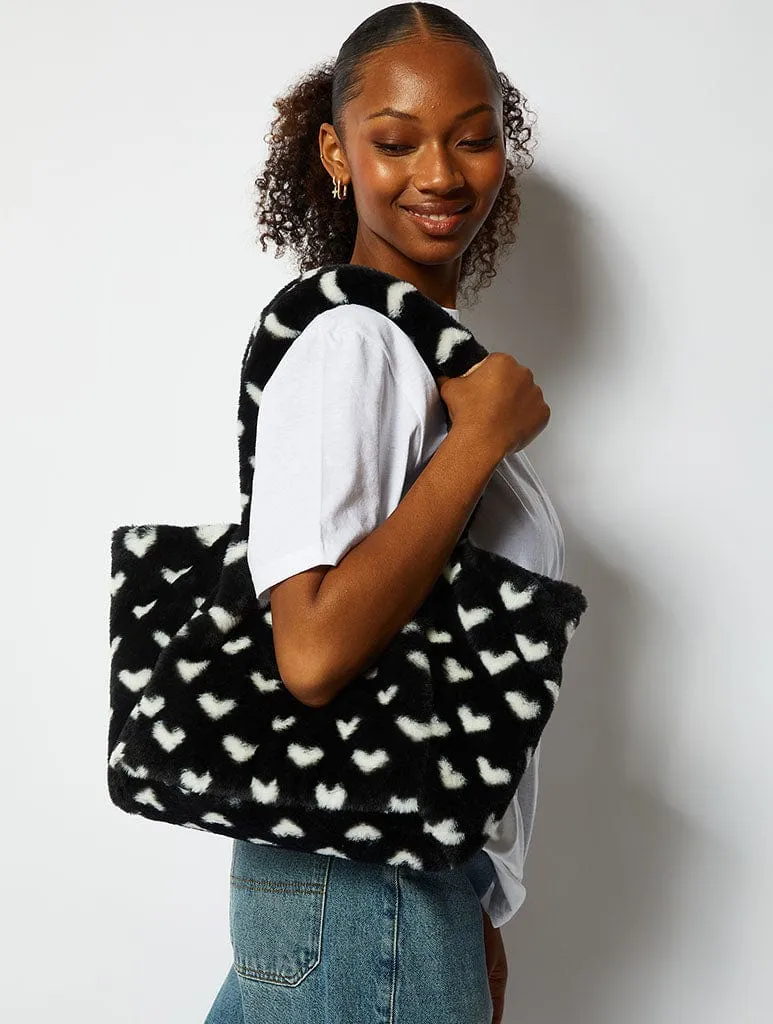 Black Fluffy Heart Tote Bag sold by Skinnydip London product image thumbnail 2