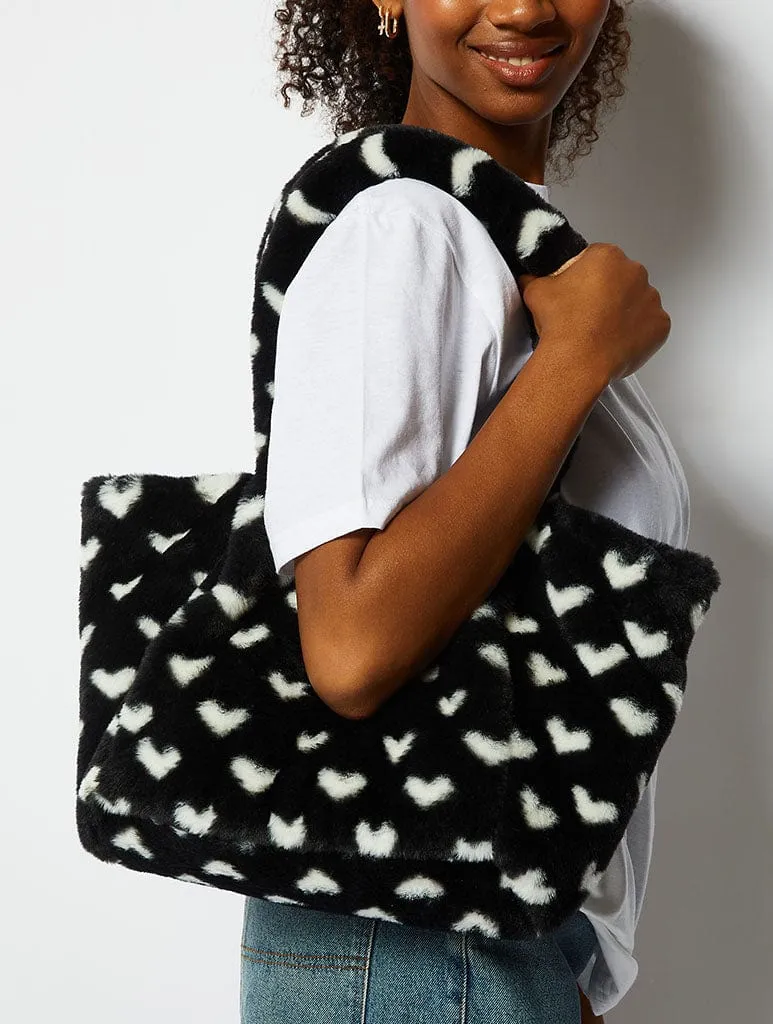 Black Fluffy Heart Tote Bag sold by Skinnydip London