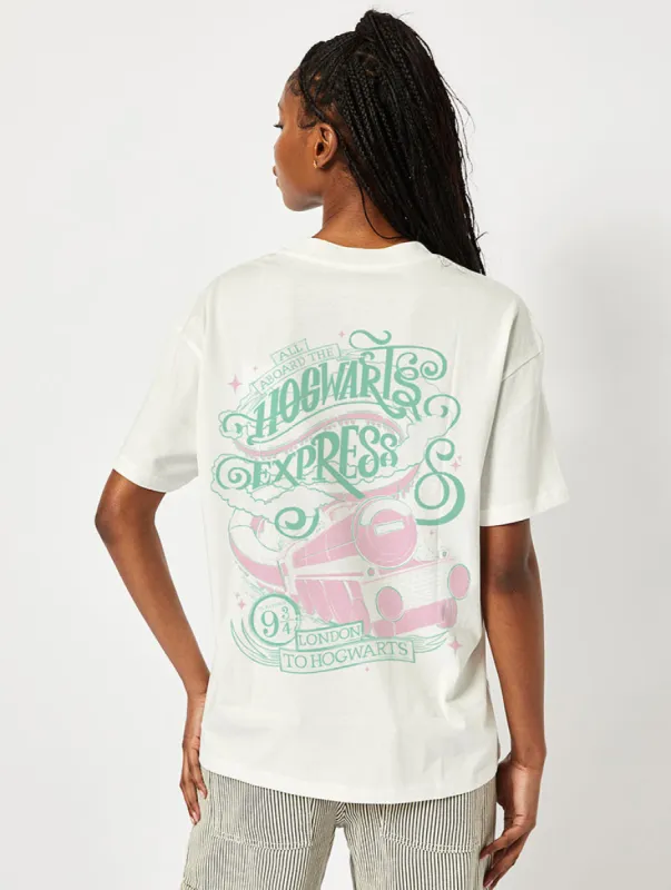Harry Potter x Skinnydip Hogwarts Express T-Shirt In Ecru sold by Skinnydip London