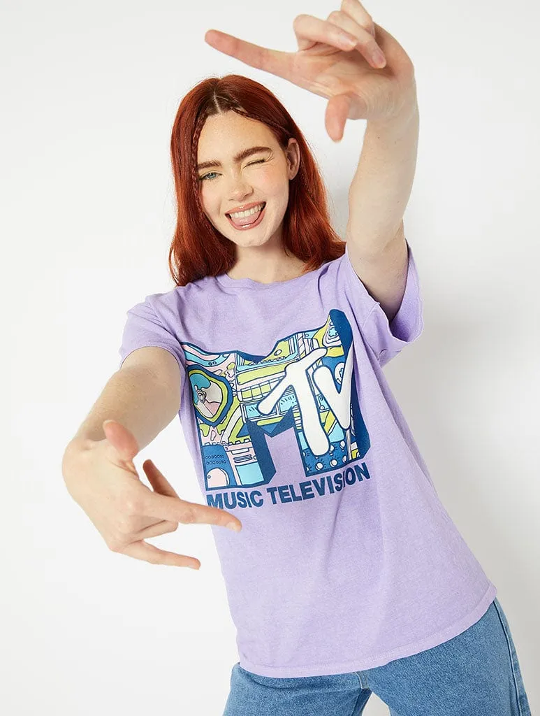 MTV Graphic T-Shirt in Lilac sold by Skinnydip London product image thumbnail 2