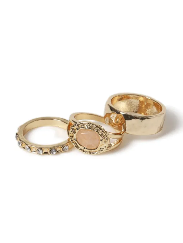 Liars & Lovers 3 Pack Gold Semi Precious Moonstone Rings sold by Skinnydip London