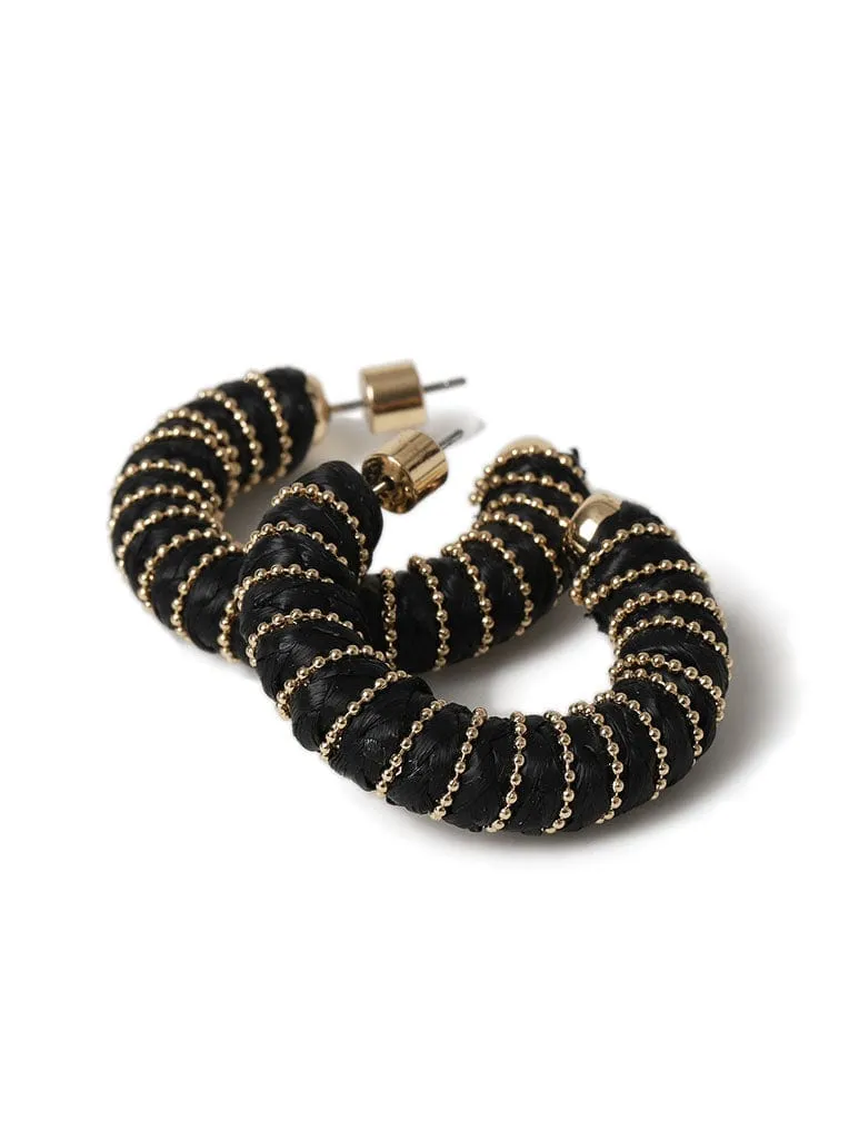 Liars & Lovers Raffia Wrapped Black Hoop Earrings sold by Skinnydip London