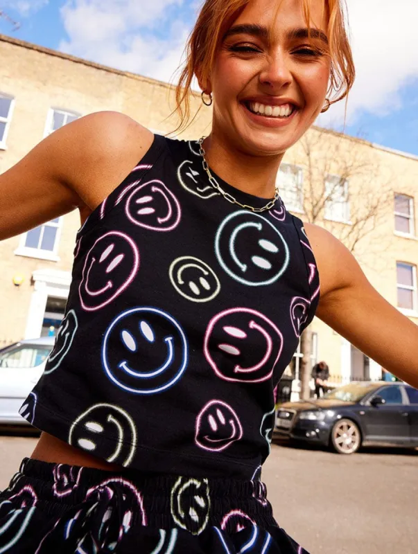 Happy Neon Face Crop Top sold by Skinnydip London