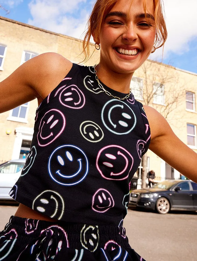 Happy Neon Face Crop Top sold by Skinnydip London