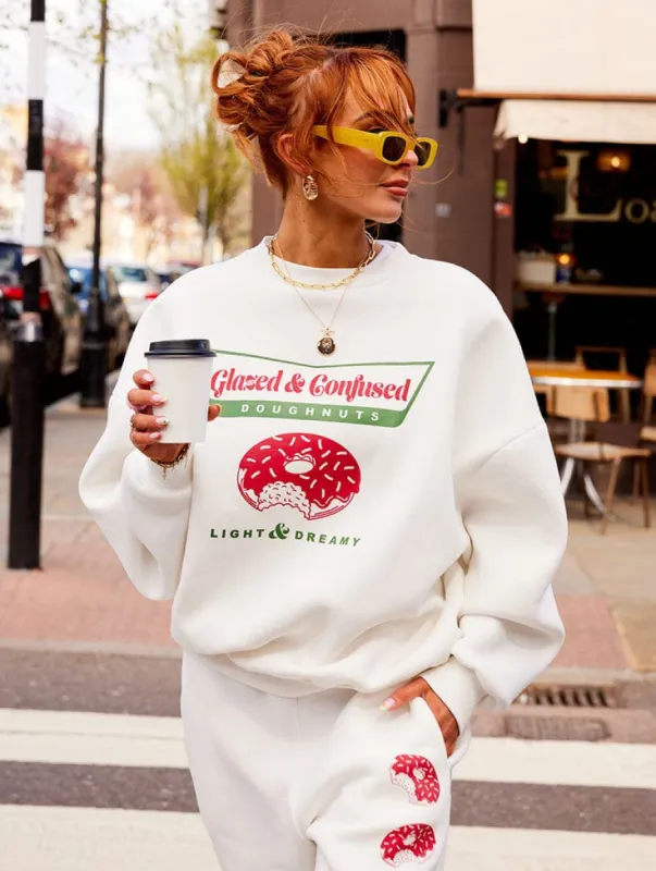 Glazed And Confused Oversized Ecru Sweatshirt made by Skinnydip London