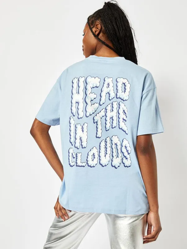 Head In The Clouds Oversized T-Shirt in Blue sold by Skinnydip London