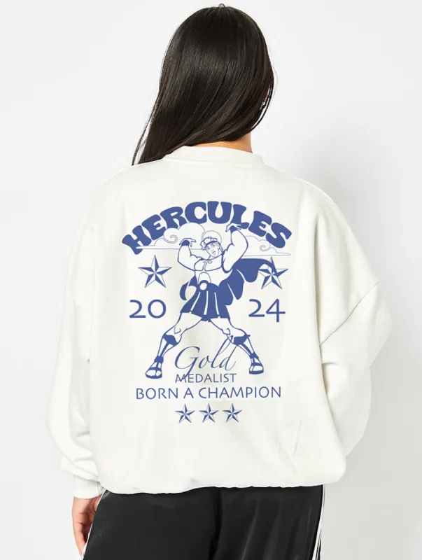 Disney Hercules Gold Medalist Sweatshirt in Ecru made by Skinnydip London