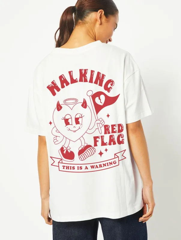 Walking Red Flag T-Shirt in White sold by Skinnydip London