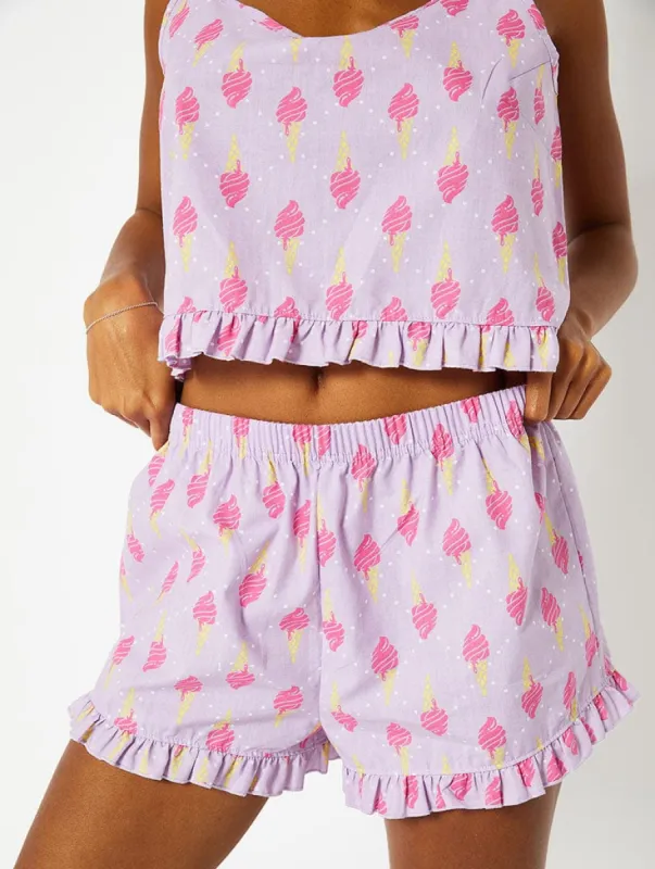 Ice Cream Print Frilly Cami Short Pyjama Set made by Skinnydip London
