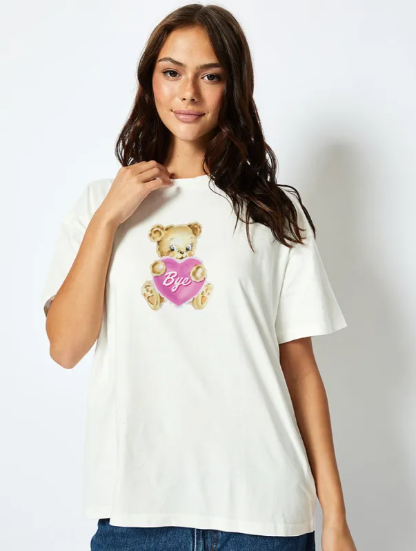 Bye Teddy T-Shirt in Ecru sold by Skinnydip London
