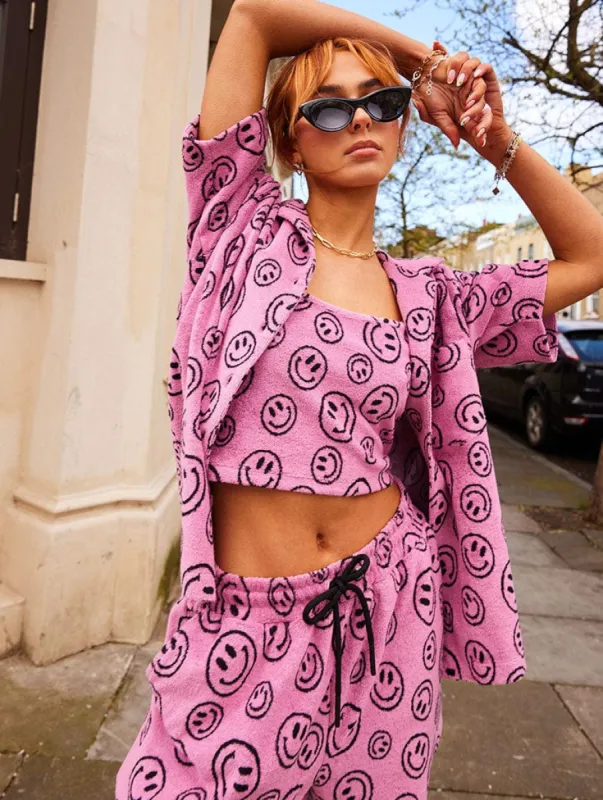 Happy Face Printed Pink Towelling Cami Top sold by Skinnydip London