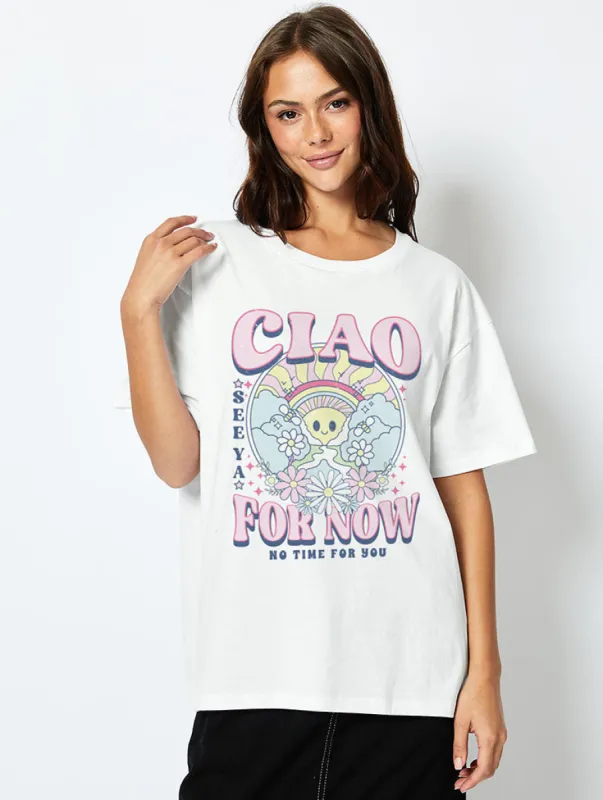 Ciao For Now T-Shirt In Ecru sold by Skinnydip London