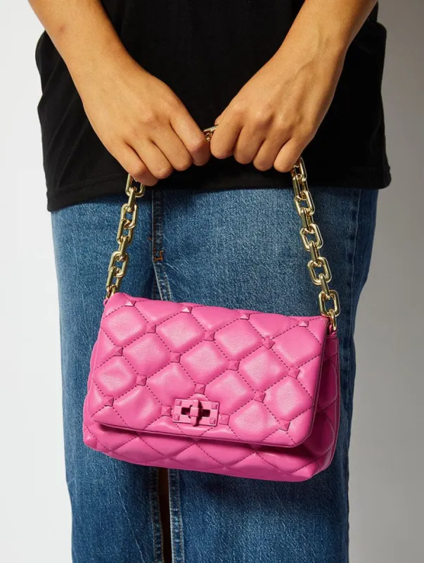 Farah Pink Studded Quilt Chain Shoulder Bag sold by Skinnydip London