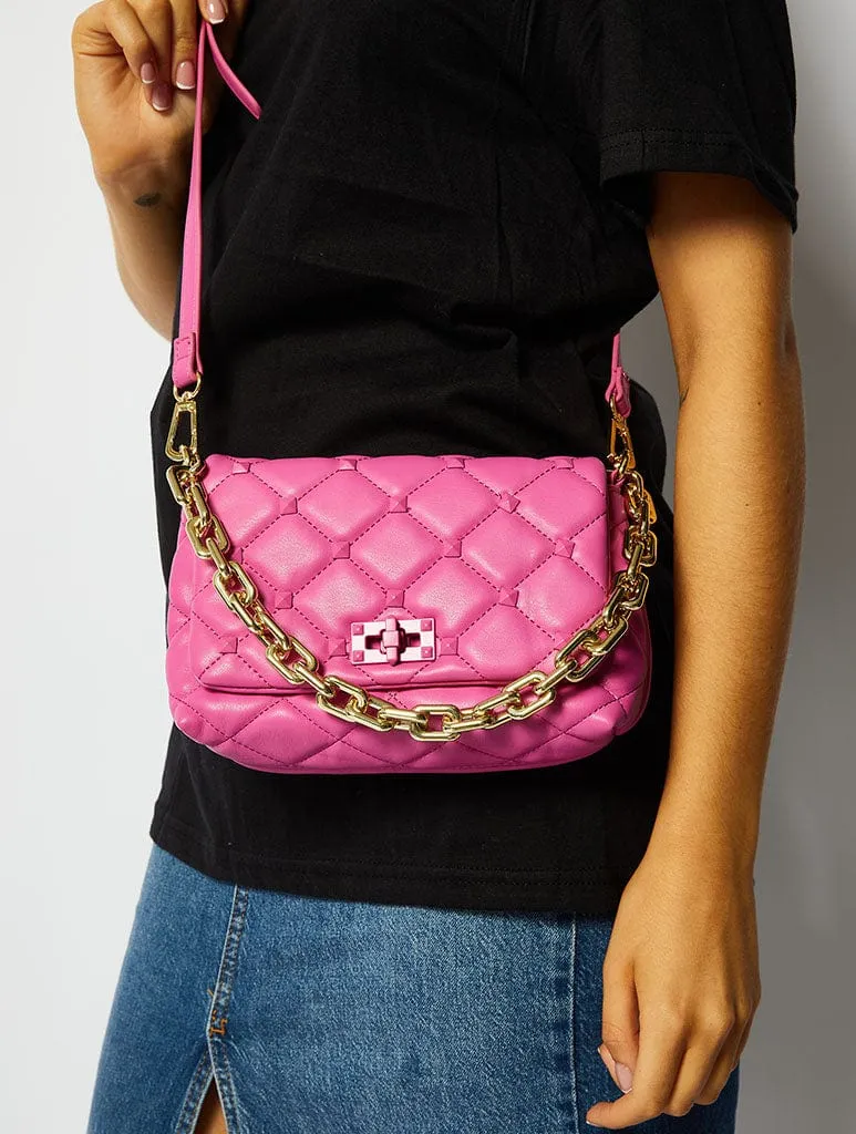 Farah Pink Studded Quilt Chain Shoulder Bag sold by Skinnydip London product image thumbnail 2