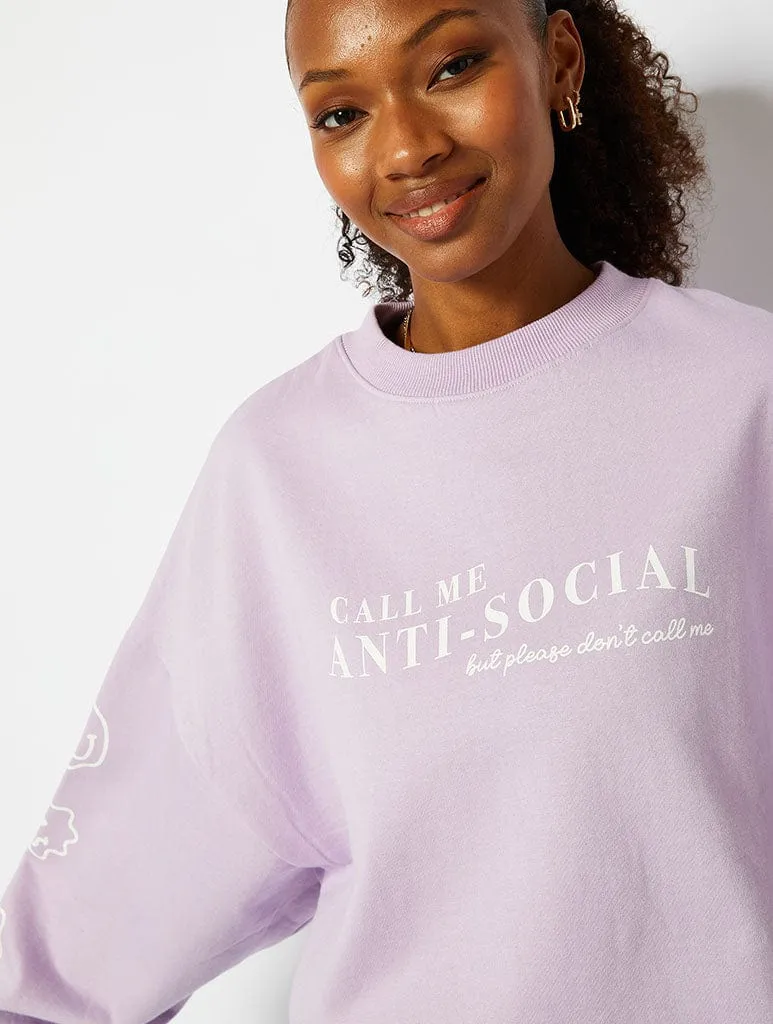 Call Me Antisocial Lilac Oversized Sweatshirt sold by Skinnydip London product image thumbnail 2