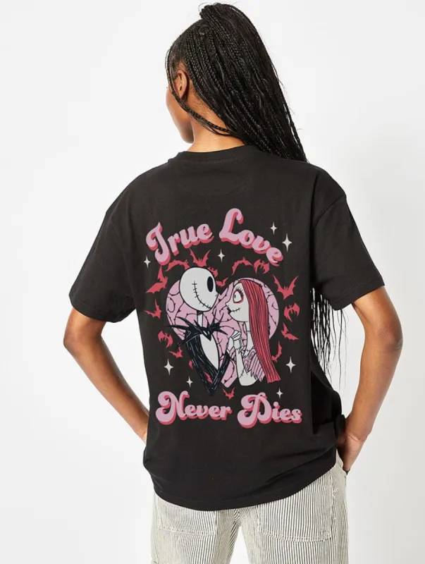 Disney Nightmare Before Christmas Jack & Sally T-Shirt in Black sold by Skinnydip London