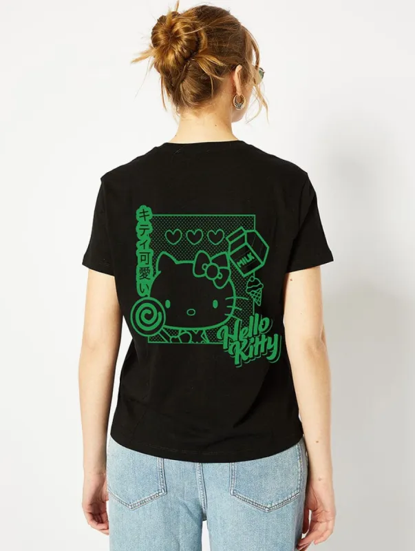 Hello Kitty x Skinnydip Candy Kitty T-Shirt in Black sold by Skinnydip London