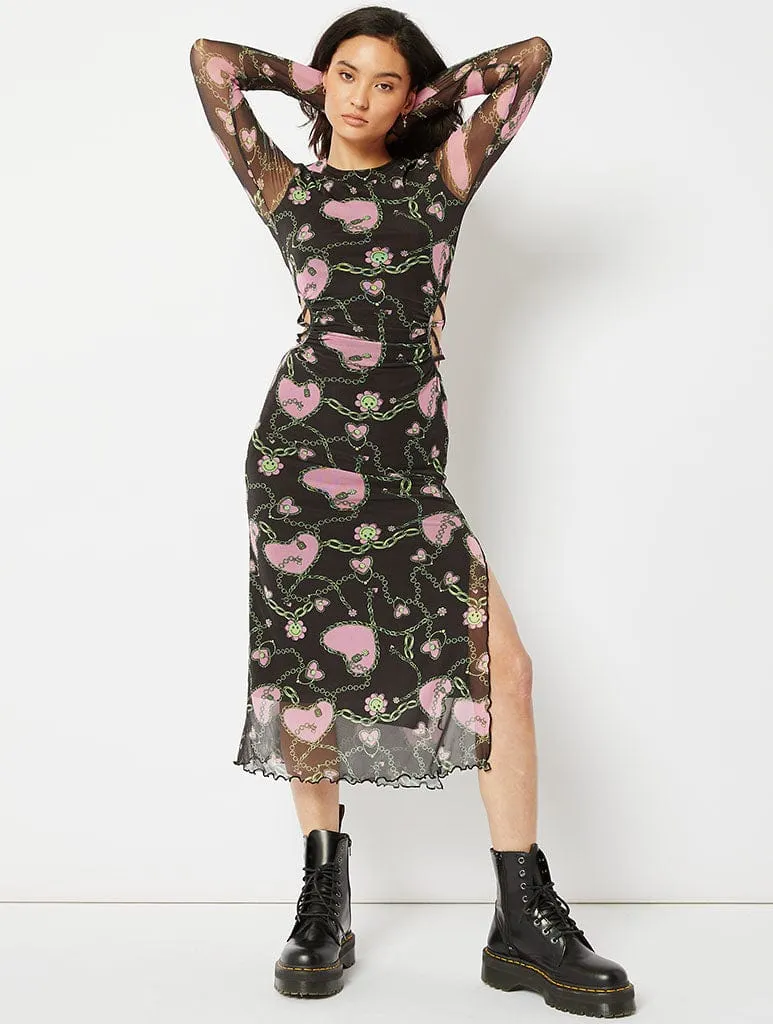 Charming Chain Heart Mesh Midi Dress sold by Skinnydip London