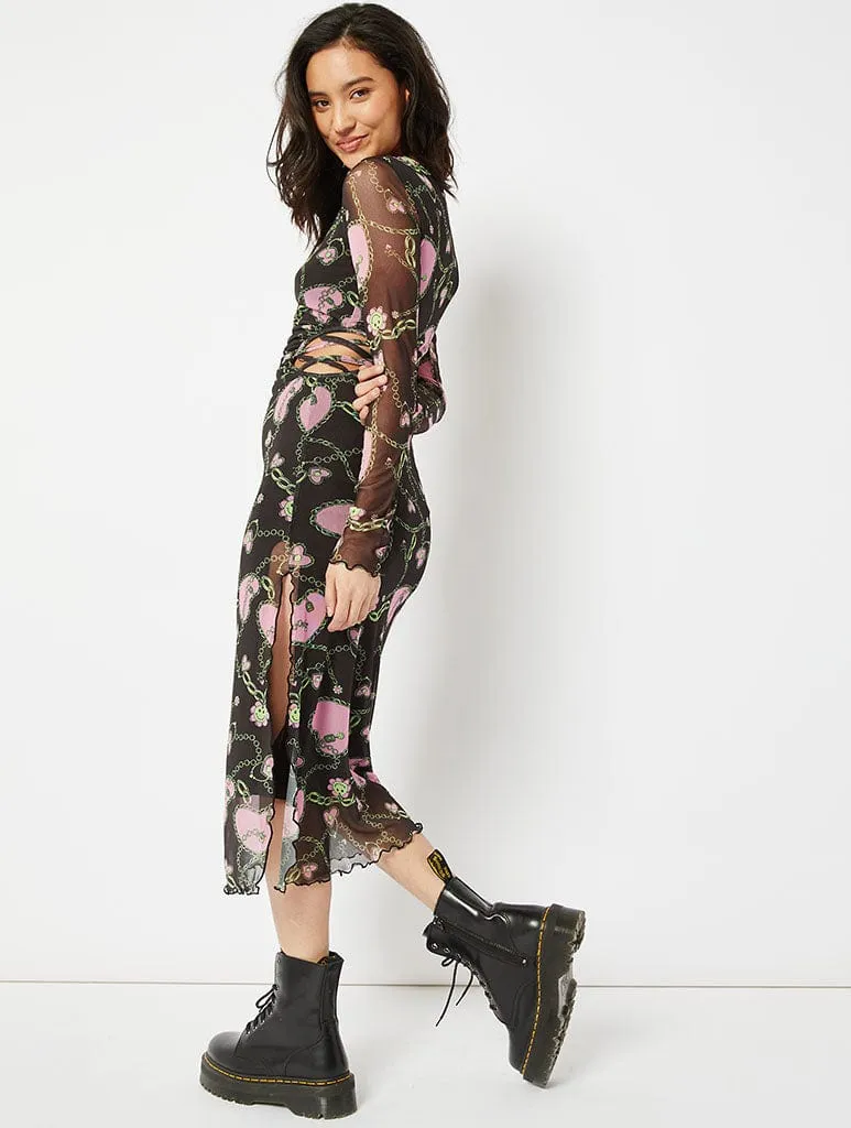 Charming Chain Heart Mesh Midi Dress sold by Skinnydip London product image thumbnail 3