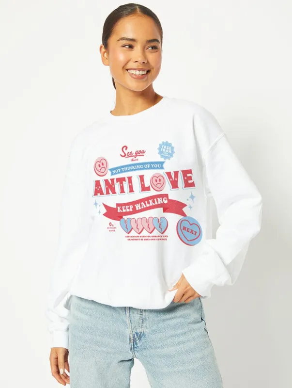 Antilove Sweatshirt in White sold by Skinnydip London