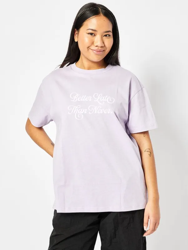 Better Late Than Never T-Shirt In Lilac made by Skinnydip London