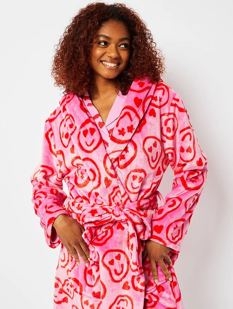 Happy Face Fleece Dressing Gown sold by Skinnydip London