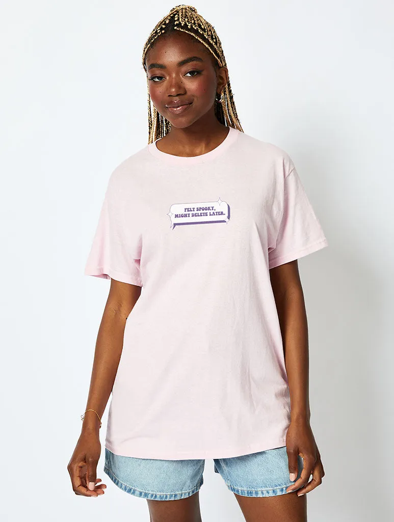 Spooky Text T-Shirt In Pink sold by Skinnydip London