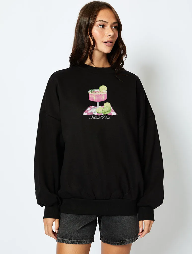 Cocktail O'Clock Sweatshirt In Black sold by Skinnydip London