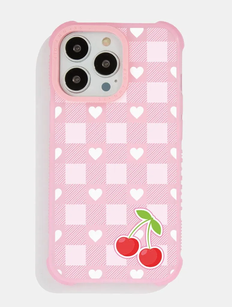 Pink Cherry Gingham Shock iPhone Case sold by Skinnydip London