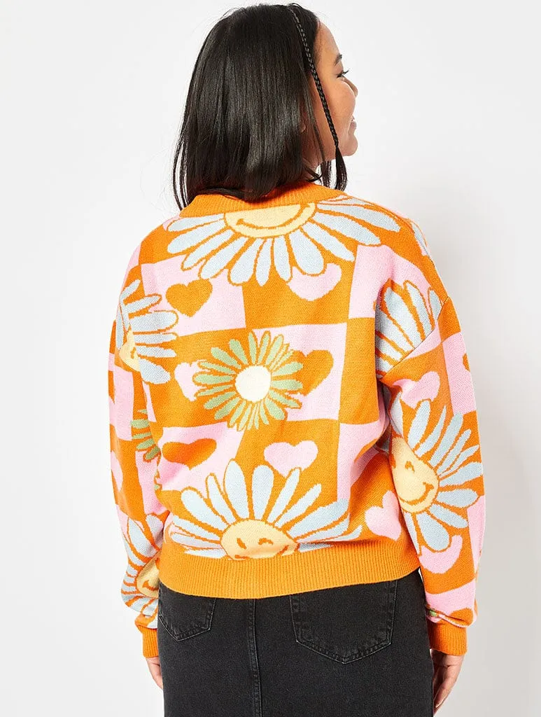 Love Heart Check Knit Cardigan in Multi sold by Skinnydip London product image thumbnail 3