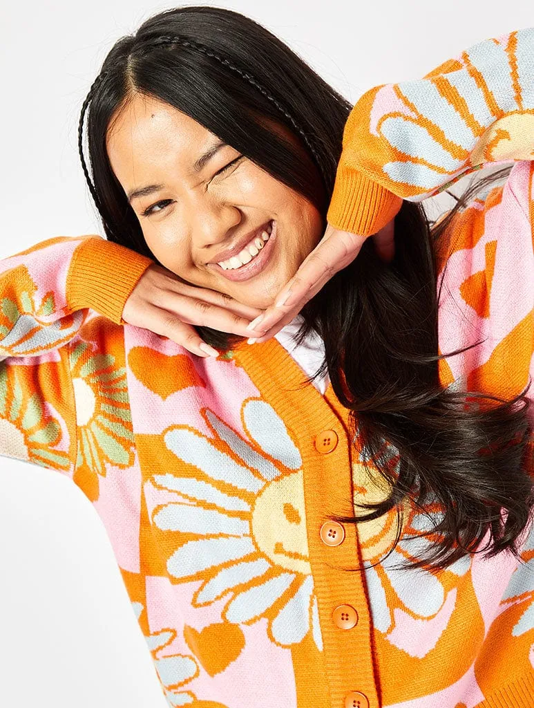 Love Heart Check Knit Cardigan in Multi sold by Skinnydip London