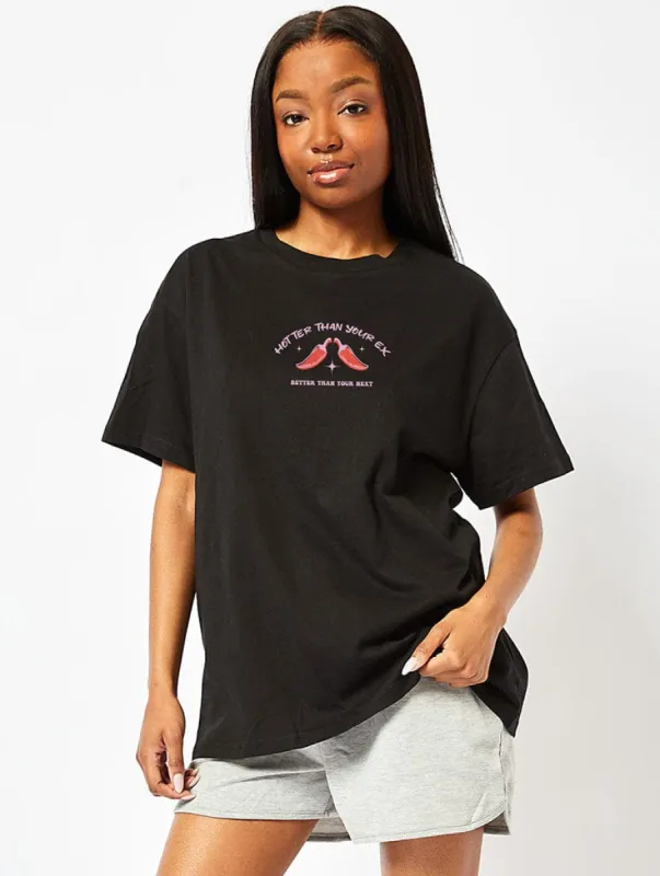 Hotter Than Your Ex T-Shirt in Black sold by Skinnydip London