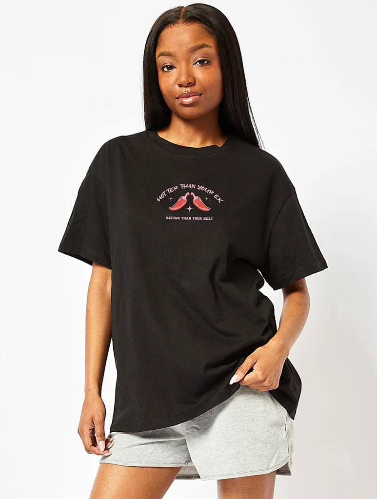 Hotter Than Your Ex T-Shirt in Black sold by Skinnydip London