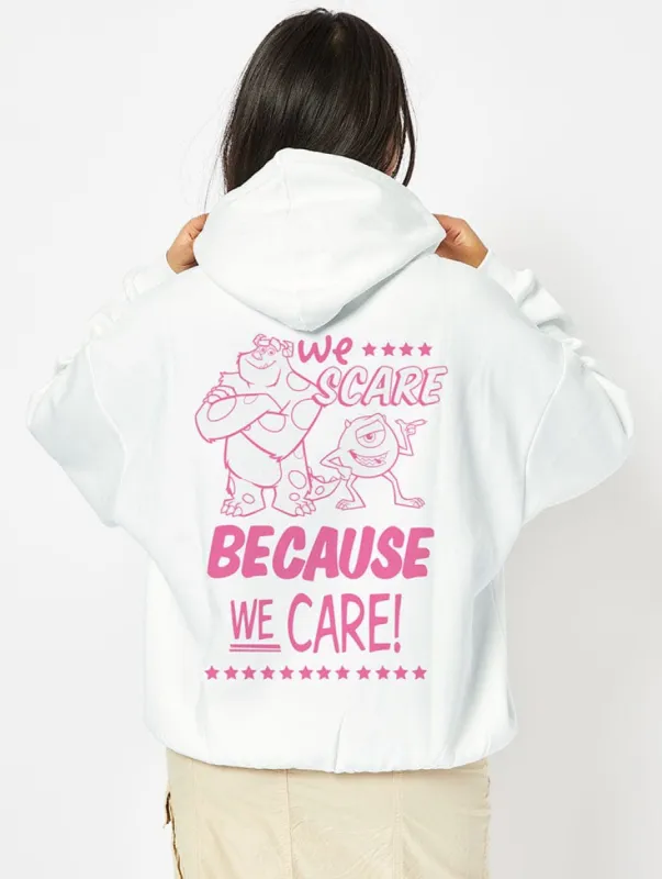 Disney Monsters Inc We Scare Because We Care Hoodie in White sold by Skinnydip London